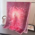 Detailed pattern of fuchsia phoenix print on elegant lightweight silk scarf for women - Pink