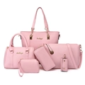 Pink 6-piece fashion handbag set including tote and crossbody bags in premium PU leather - Pink