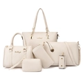 Ensemble de 6 sacs à main beige comprenant un cabas et une bandoulière en cuir PU élégant - Blanc Cassé