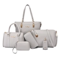 Ensemble 6 pièces de sacs à main gris clair en similicuir avec cabas, sac bandoulière et portefeuilles - Gris
