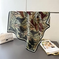 Carré de soie aux motifs de feuilles vintage et texture élégante en chevrons pour femme - 68cmx68cm / Vert