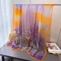 Close-up of lightweight floral print scarf with elegant purple and orange gradient patterns - Yellow (XC4-1)