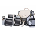 4-piece set of plaid pattern PU leather backpacks and crossbody bags with gold hardware - White