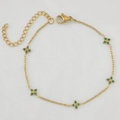 Elegant gold clover bracelet with green crystals and adjustable lobster clasp closure - Gold Green Zirconia Small Clover (B0002G-2)
