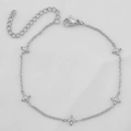Silver four-leaf clover bracelet with sparkling zircons and adjustable lobster clasp - Steel Color White Zirconia Small Clover (B0002S-1)
