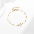 Gold chain flower bracelet with cubic zirconia petals and adjustable extension link - Flower Bracelet (B0015)