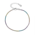 Detailed close-up of S925 sterling silver rainbow tennis chain with colorful zircon stones - 1.5mm Rainbow Bracelet