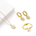 Elegant 18K gold plated butterfly jewelry set with necklace earrings and adjustable ring - Necklace Ring Earrings 3-Piece Set