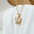 Elegant gold butterfly necklace with marquise zircon butterfly pendant on a cross chain - Butterfly Necklace (N0052)