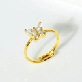 Minimalist butterfly open ring in 18K gold plated titanium steel with white cubic zirconia - Butterfly Open Ring (R0027G)