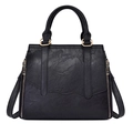 Bolso de mano clásico de cuero sintético negro con textura de grano y toques dorados - Negro