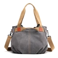 Grand sac cabas en toile gris foncé avec poignées kaki et bandoulière réglable pour femme - Gris