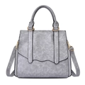 Bolso de mano retro gris en cuero sintético con detalles dorados y solapa ondulada - Gris