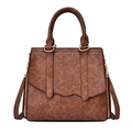Brown vintage faux leather tote bag with dual handles and gold hardware details - Brown