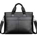 Classic black business briefcase for men featuring premium lychee grain leather finish - Black