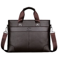 Business laptop briefcase for men in dark brown leather with adjustable shoulder strap - Dark Brown