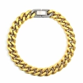 Bracciale cubano dorato da uomo con grande chiusura a scatola d'argento bicolore lucido - 9mm*19cm / Fibbia in Acciaio Catena d'Oro