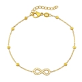 Gouden titanium stalen infinity armband met zirkonia steentjes en verstelbare kralenketting - Goud