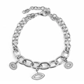 Bracciale a doppia catena argento con ciondoli a forma di occhio e tondi micro-pave - Bracciale a Catena Argento Con Ciondoli in Zirconia / 19+4cm