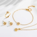 Set gioielli a fiore dorato con collana, bracciale, orecchini e anello regolabile - Set di Gioielli a Fiore da 4 Pezzi