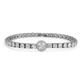 Elegant silver stainless steel tennis bracelet with white round cubic zirconia crystals - Round Main Stone Style (B0097S)