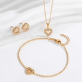 Elegant gold heart jewelry set including crystal necklace, bracelet and stud earrings - Heart Jewelry 3-Piece Set