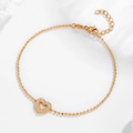 Elegant gold heart bracelet with micro-paved diamonds on a delicate ball chain - Heart Bracelet (B0028B)