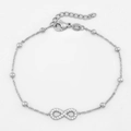 Zilveren infinity armband met zirkoonsteentjes en gepolijste kralenketting - Zilver