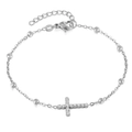 Bracelet croix en acier inoxydable plaqué 18K avec zircons et perles fines - Style Réglable Perle Brillante Croix (B0047S)