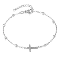 Bracelet croix élégant en argent avec zircon coeur sur chaîne fine en acier titane - Style Croix Coeur Vidé avec Zirconium Incrusté (B0045S) / Acier