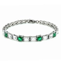 Bracciale tennis in argento con zirconi verde smeraldo e gemme rettangolari alternati - Zirconia Verde e Bianco (B0105S-4)