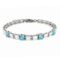 Bracciale tennis argento con zirconi azzurri quadrati e cristalli trasparenti - Zirconia Blu Chiaro (B0105S-5)