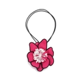 Minimalistische handgefertigte Stoffblumen-Halskette in Pink mit schwarzer Kordel und Stempel - Rosarot