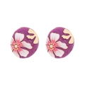 Dunkelviolette Emaille Blumenohrstecker mit Goldfinish und Perlenakzent für Damen - Lila Multi