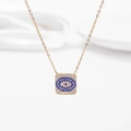 Gold evil eye necklace with rectangular micro-paved blue and white zircon pendant - Gold Evil Eye