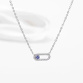 Collier trombone en argent avec diamants pavés et une pierre bleue coulissante - Ovale Creux Acier Sertie de Zircon Bleu