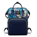 Zaino mamma moderno blu navy con motivo a foglie tropicali e design multifunzionale - Blu