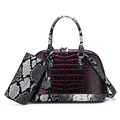 Fashionable purple crocodile embossed handbag set with python pattern straps and wallet - 2-Piece Set (Handbag + Wallet) / Purple