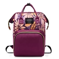 Zaino mamma elegante viola scuro con stampa di foglie tropicali e grande capacità - Viola