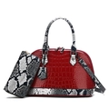 Sac à main rouge gaufré crocodile et pochette assortie avec motif serpent noir et blanc - Ensemble 2 pièces (Sac à main + Portefeuille) / Rouge