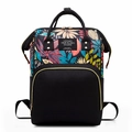 Zaino versatile con stampa a foglie tropicali e pannello in tela nera per donna - Nero