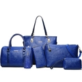Set de 6 bolsos azules de piel sintética con relieve de rosas y herrajes dorados - Azul