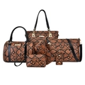 Brown snakeskin pattern 6-piece women handbag set including tote and crossbody bags - Brown