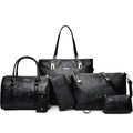 Juego de 6 bolsos negros con textura de rosas en relieve y bolsos de hombro variados - Negro