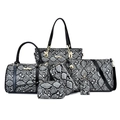 Six-piece set of snake skin print handbags including large tote and crossbody bags - Gray