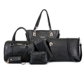 Ensemble 6 pièces de sacs à main noirs en similicuir pour femmes avec détails dorés chic - Noir