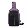 Sac de poitrine antivol polyvalent en violet et noir avec port USB et bande réfléchissante - Violet