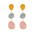 Elegant multi-color gradient enamel geometric drop earrings with small pearl accents - Colorful