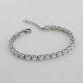 Ovale zirconia tennisarmband van roestvrij staal met verstelbare karabijnsluiting - Zilver + Witte Zirkonia