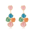 Boucles d'oreilles fleurs en émail coloré avec pétales en cœur et détails dorés bohème - Multicolore